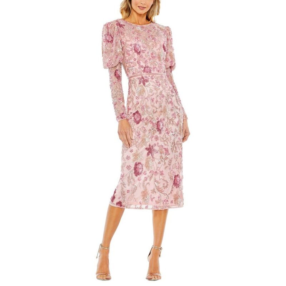 Mac Duggal Blush and Purple Embroidered Maxi Dress